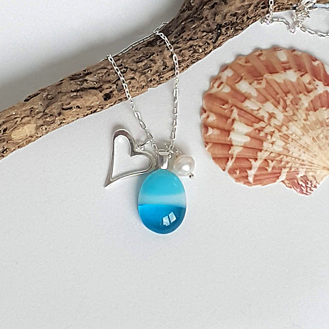Ocean Glass Charm Pendant Necklace