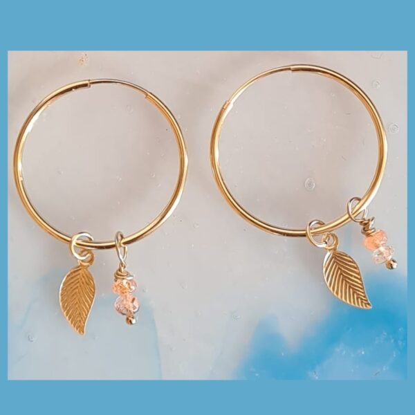 hoop earrings gold filled with feather