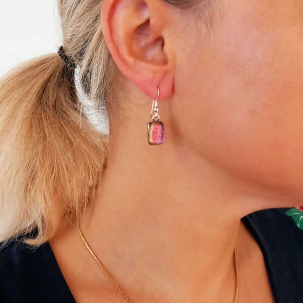 fistral drop earrings rose pink modelled