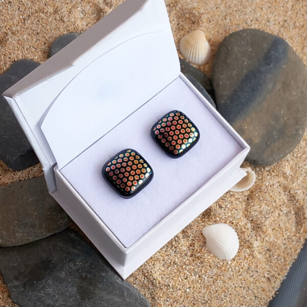 cufflinks small dot red gold in box