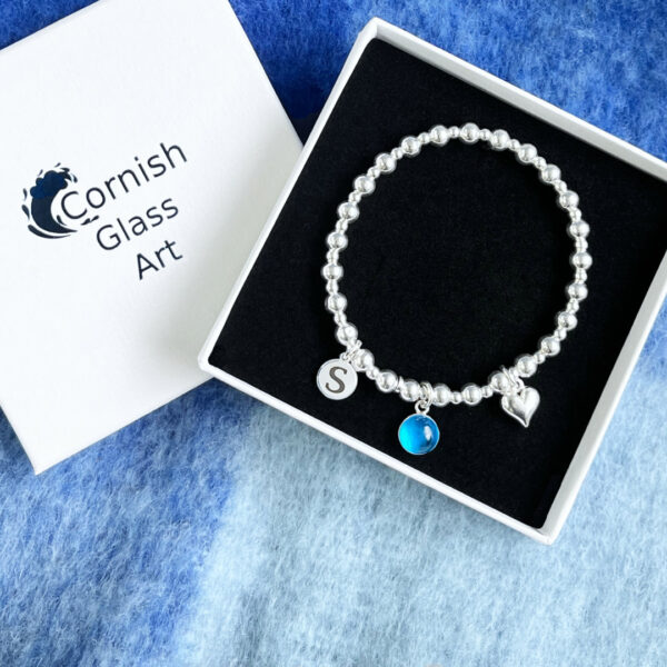 harlyn turquoise flex bracelet with initial in box